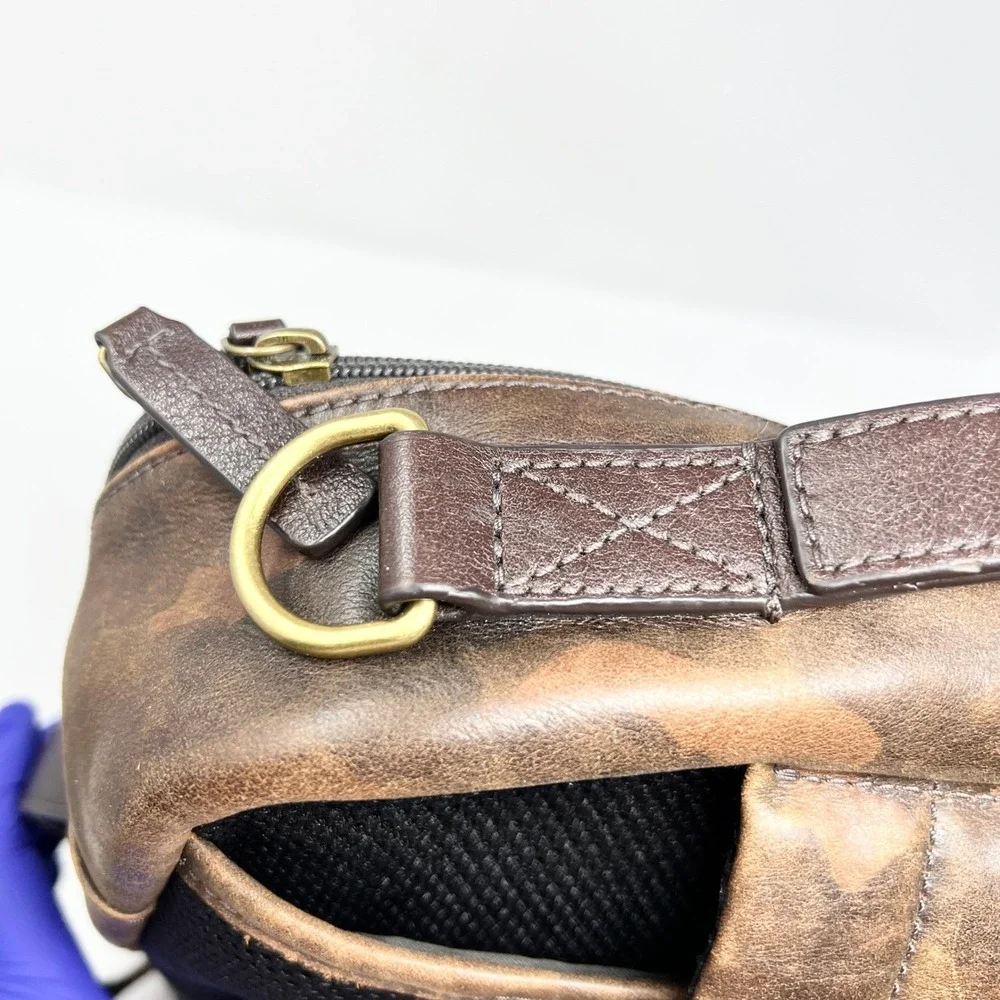 Fossil Buckner Leather Convertible Backpack Camo Brown‎ Bag Office Monogram WDD